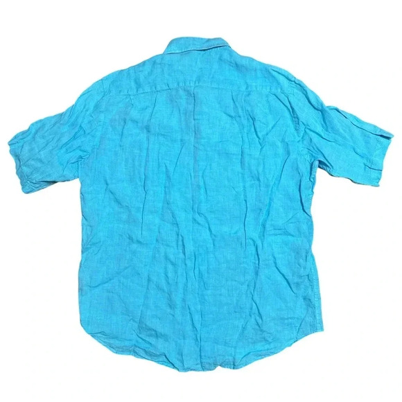 Vilebrequin  Linen Baby Blue Short Sleeve Button Up Shirt Mens 2XL - Picture 2 of 9